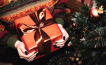 holiday table setup with wine glass