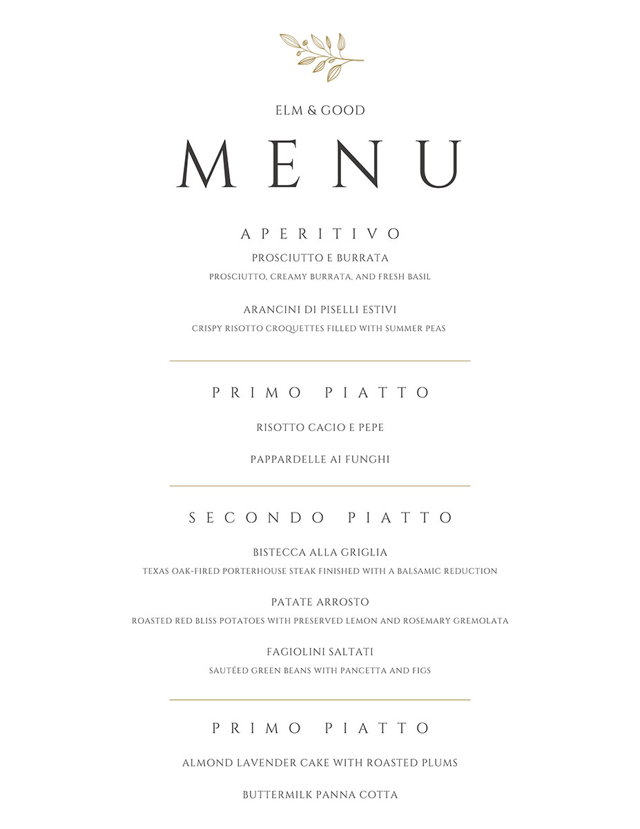 Elm and Good Tuscan Menu Page 2
